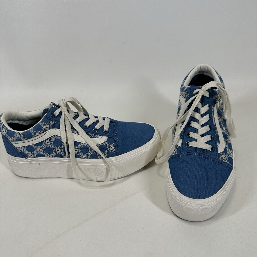 Vans Old Skool Stackform Woven Denim Platform Sneakers Men's 6 / Women's 7.5